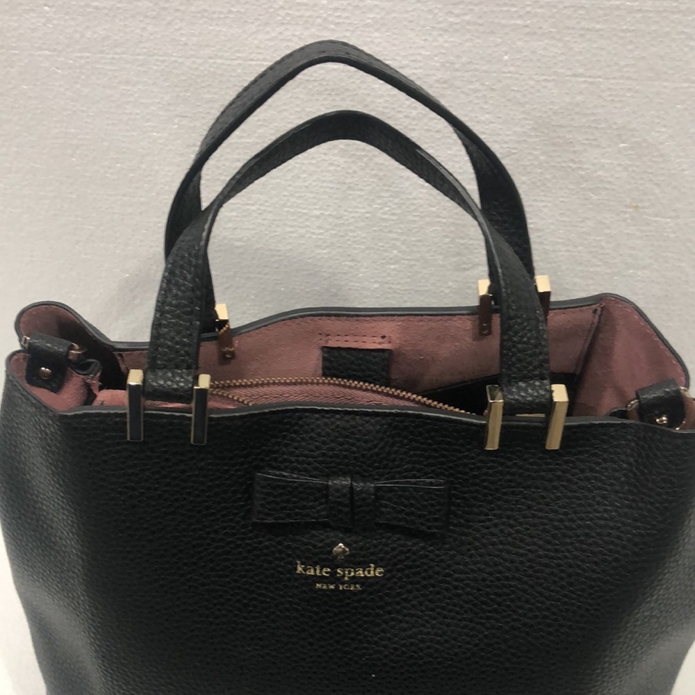 Kate Spade Black Pebble LeatherTote with Bow Accent-EUC - Picture 2 of 11